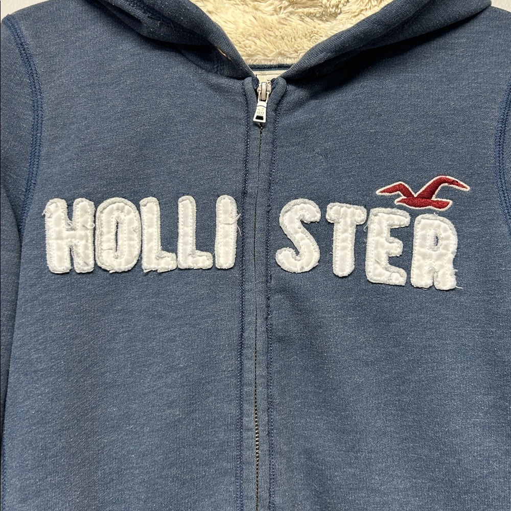 Y2K Hollister Vntg Hooded Full Zip Sherpa Lined Blue Large Swan Twilight Gilbert - Picture 2 of 5